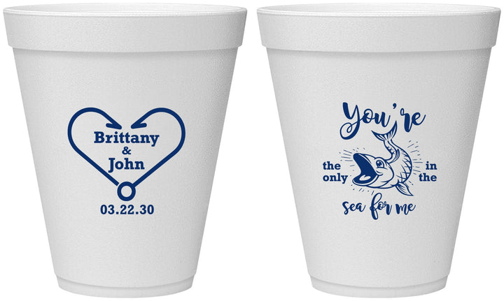Personalized Wedding 12 oz Foam Cups - Fish In The Sea For Me | 254