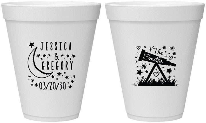 Personalized Wedding 12 oz Foam Cups - Telescope | 255