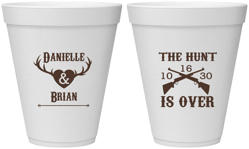 Personalized Wedding 12 oz Foam Cups - The Hunt Is Ove | 258