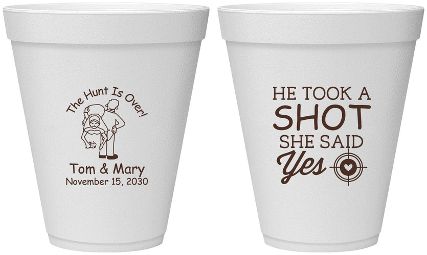 Personalized Wedding 12 oz Foam Cups - He Took A Shot She Said Yes | 259