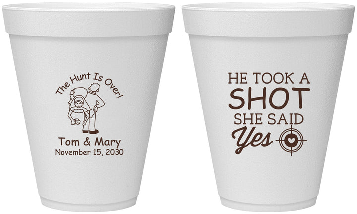 Personalized Wedding 12 oz Foam Cups - He Took A Shot She Said Yes | 259