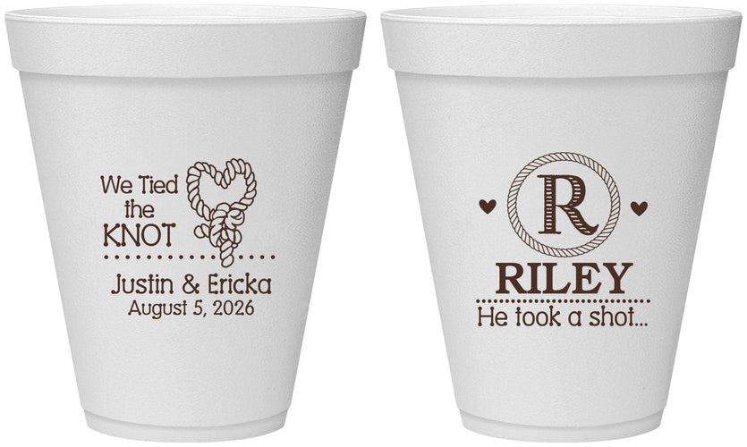 Personalized Wedding 12 oz Foam Cups - We Tied The Knot | 260