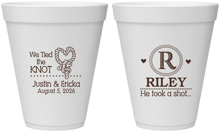 Personalized Wedding 12 oz Foam Cups - We Tied The Knot | 260