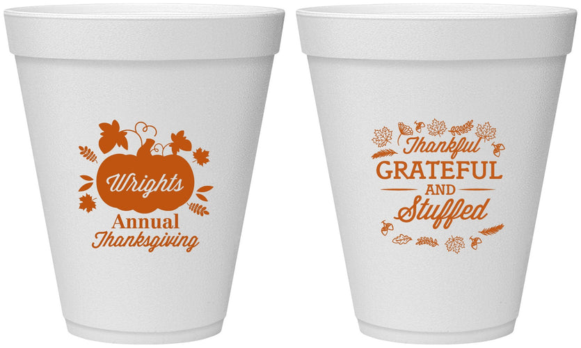 Personalized Thanksgiving 12 oz Foam Cups - Grateful And Stuffed | 260000