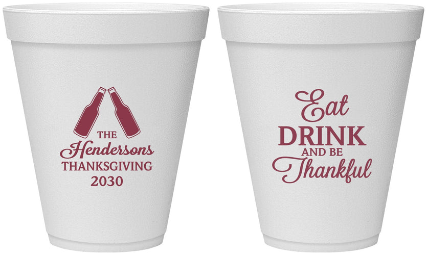 Personalized Thanksgiving 12 oz Foam Cups - Eat Drink Thankful | 260001