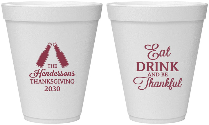 Personalized Thanksgiving 12 oz Foam Cups - Eat Drink Thankful | 260001