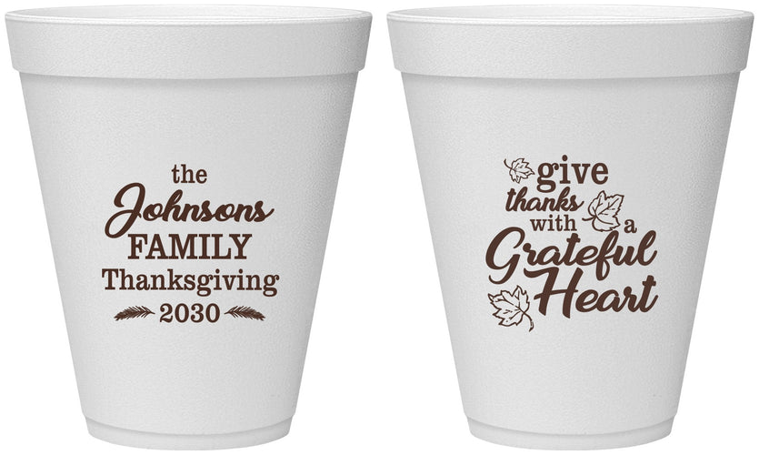Personalized Thanksgiving 12 oz Foam Cups - Grateful | 260006