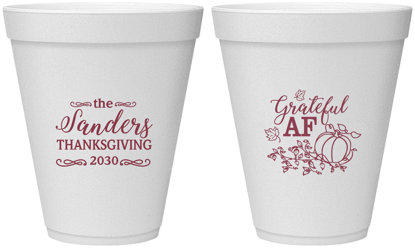Personalized Thanksgiving 12 oz Foam Cups - Grateful Af | 260017
