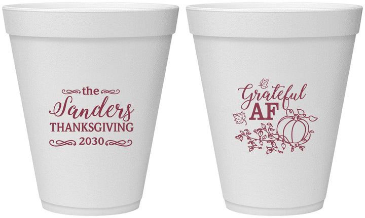 Personalized Thanksgiving 12 oz Foam Cups - Grateful Af | 260017