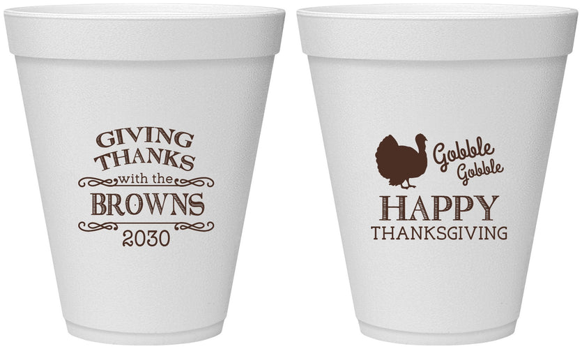 Personalized Thanksgiving 12 oz Foam Cups - Gobble Gobble | 260022