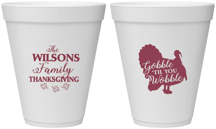 Personalized Thanksgiving 12 oz Foam Cups - Gobble Til You Wobble | 260025