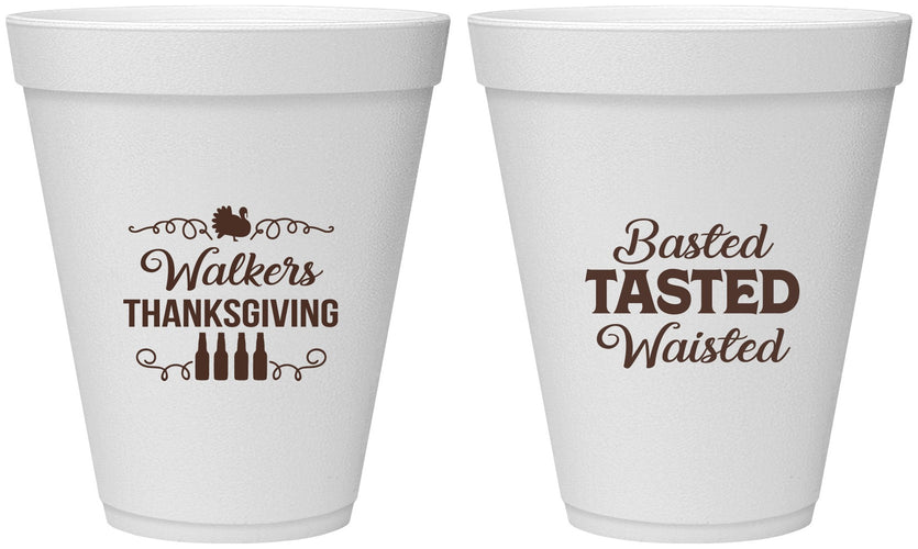 Personalized Thanksgiving 12 oz Foam Cups - Basted Tasted Waisted | 260027