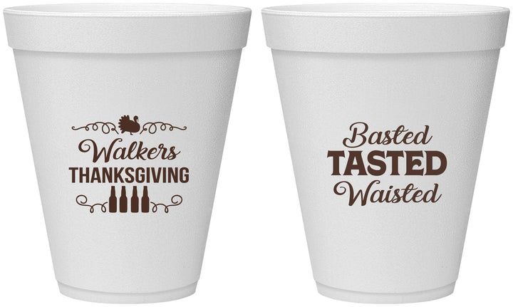 Personalized Thanksgiving 12 oz Foam Cups - Basted Tasted Waisted | 260027