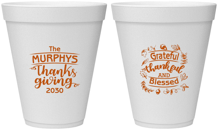 Personalized Thanksgiving 12 oz Foam Cups - Grateful Blessed | 260028