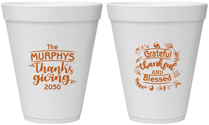 Personalized Thanksgiving 12 oz Foam Cups - Grateful Blessed | 260028