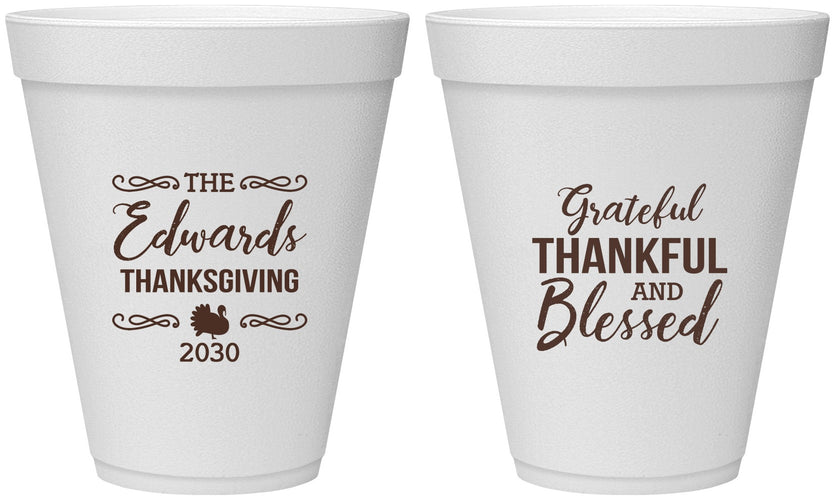 Personalized Thanksgiving 12 oz Foam Cups - Grateful Blessed | 260030
