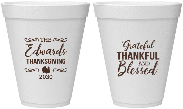 Personalized Thanksgiving 12 oz Foam Cups - Grateful Blessed | 260030