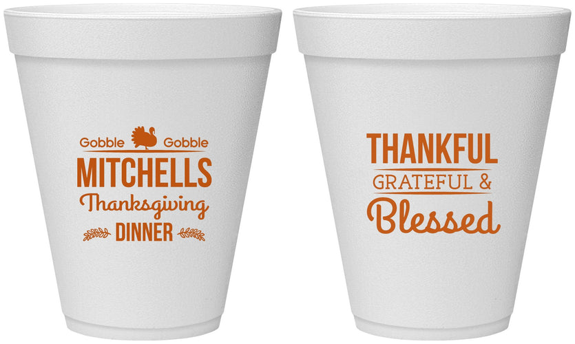 Personalized Thanksgiving 12 oz Foam Cups - Thankful Blessed | 260032