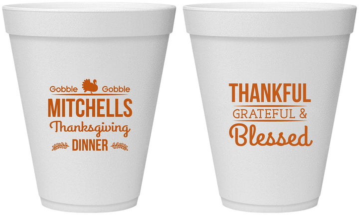 Personalized Thanksgiving 12 oz Foam Cups - Thankful Blessed | 260032