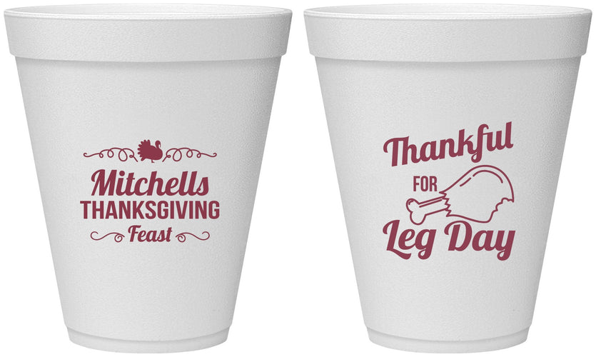 Personalized Thanksgiving 12 oz Foam Cups - Leg Day | 260033
