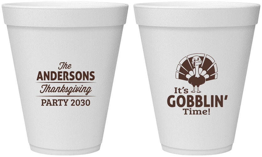 Personalized Thanksgiving 12 oz Foam Cups - Turkey Gobblin | 260035