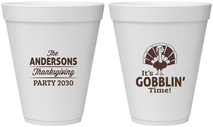 Personalized Thanksgiving 12 oz Foam Cups - Turkey Gobblin | 260035