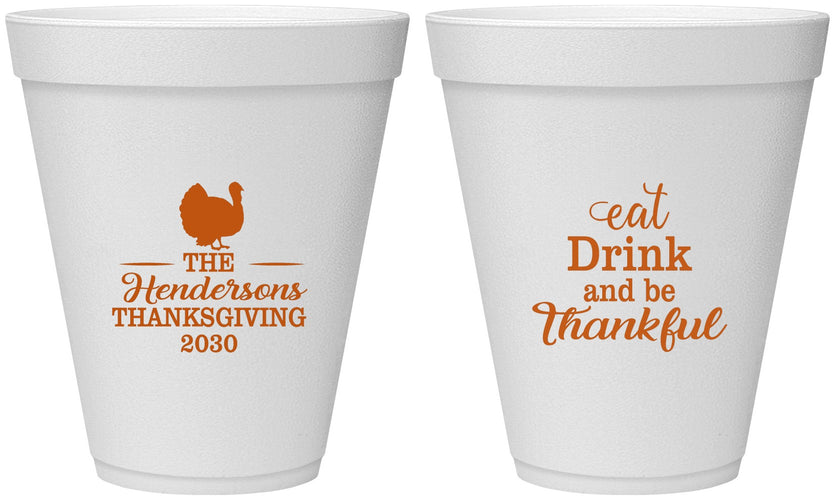 Personalized Thanksgiving 12 oz Foam Cups - Eat Drink Thankful | 260036