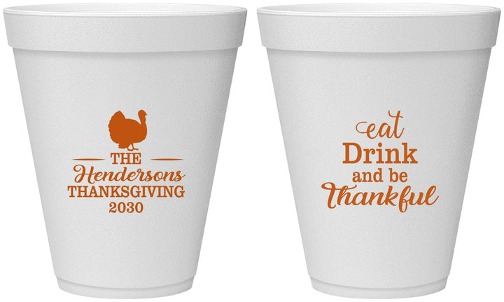 Personalized Thanksgiving 12 oz Foam Cups - Eat Drink Thankful | 260036