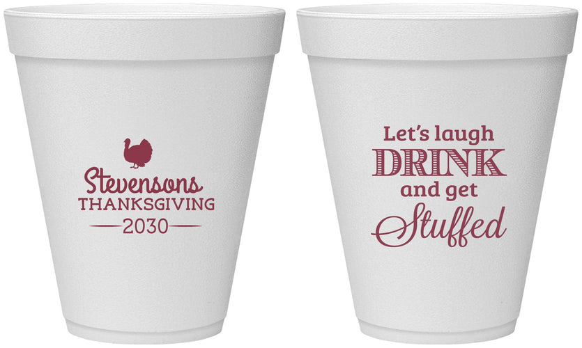 Personalized Thanksgiving 12 oz Foam Cups - Turkey Stuffed | 260037