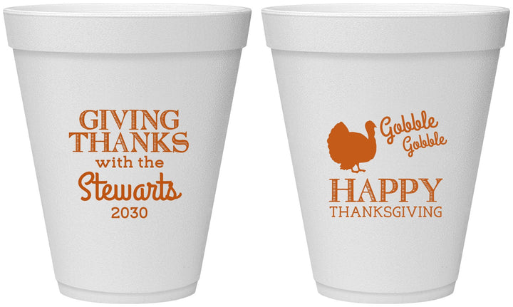 Personalized Thanksgiving 12 oz Foam Cups - Gobble Gobble | 260040