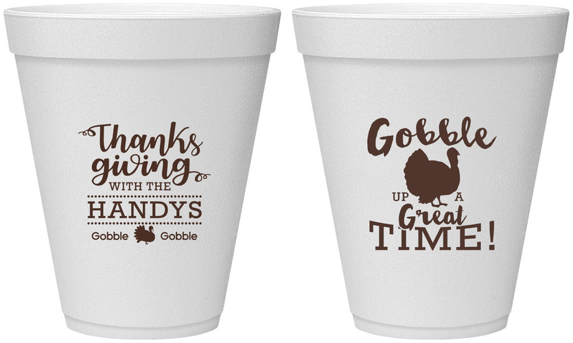 Personalized Thanksgiving 12 oz Foam Cups - Turkey Gobble | 260043