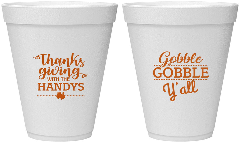 Personalized Thanksgiving 12 oz Foam Cups - Gobble Gobble | 260044