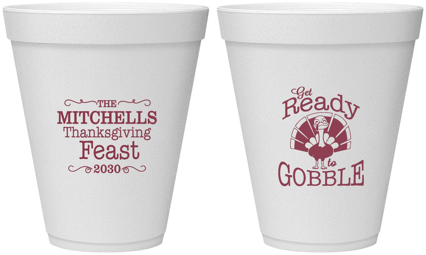 Personalized Thanksgiving 12 oz Foam Cups - Turkey Gobble | 260049