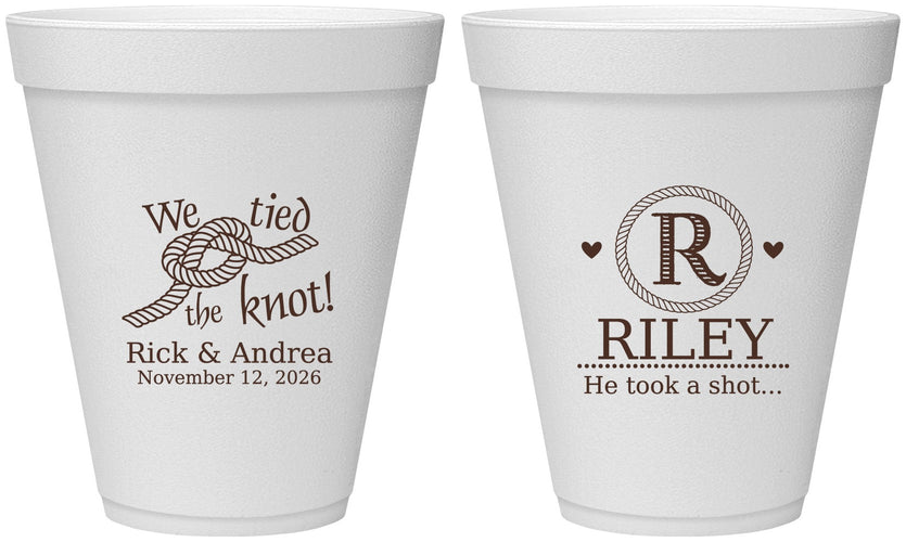 Personalized Wedding 12 oz Foam Cups - We Tied The Knot | 263