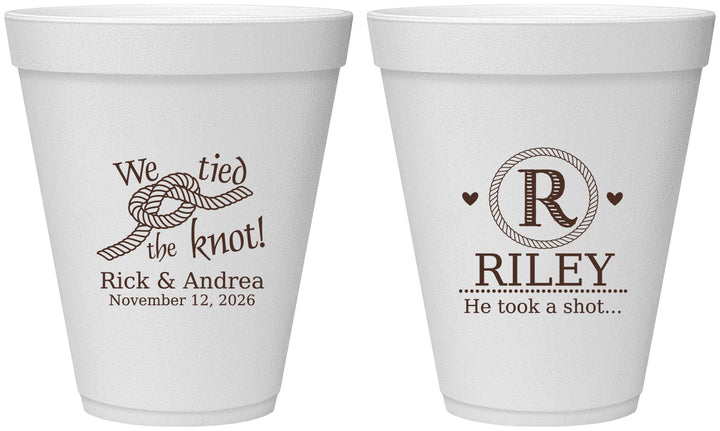 Personalized Wedding 12 oz Foam Cups - We Tied The Knot | 263