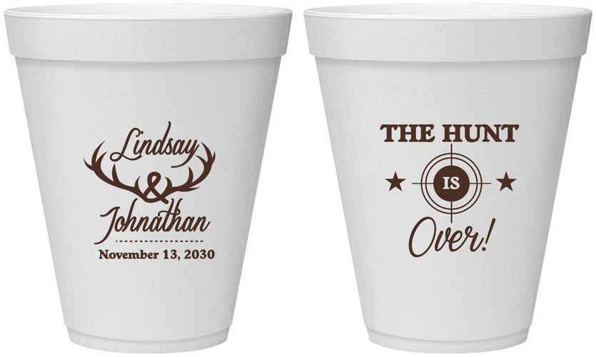 Personalized Wedding 12 oz Foam Cups - The Hunt Is Over | 266