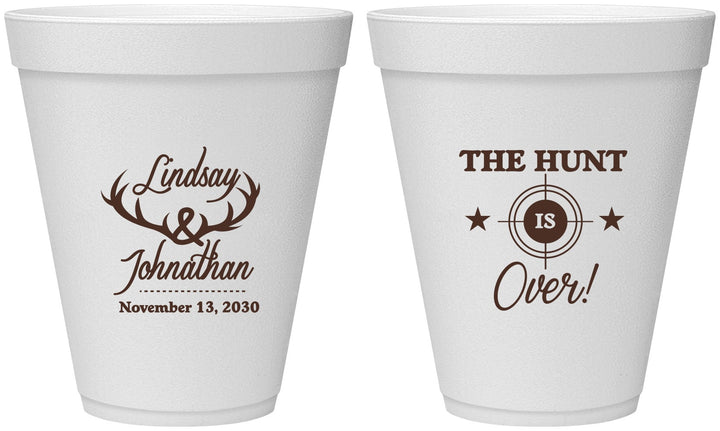 Personalized Wedding 12 oz Foam Cups - The Hunt Is Over | 266