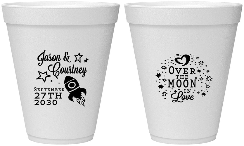 Personalized Wedding 12 oz Foam Cups - Over The Moon In Love | 267