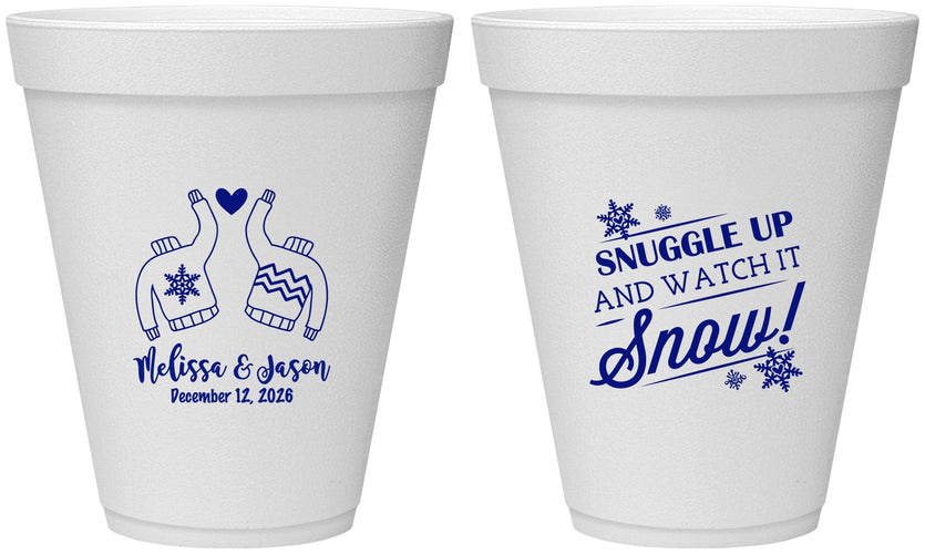 Personalized Wedding 12 oz Foam Cups - Christmas Snow | 268