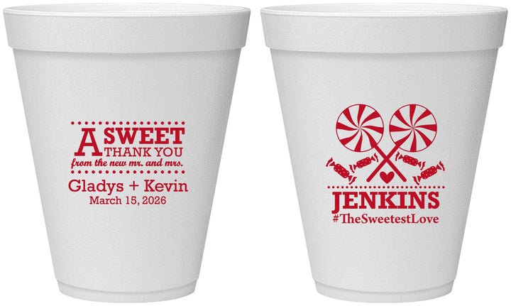 Personalized Wedding 12 oz Foam Cups - Sweet Thank You | 269