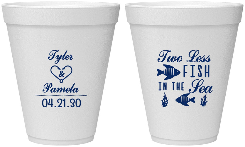 Personalized Wedding 12 oz Foam Cups - Two Less Fish In The Sea | 270