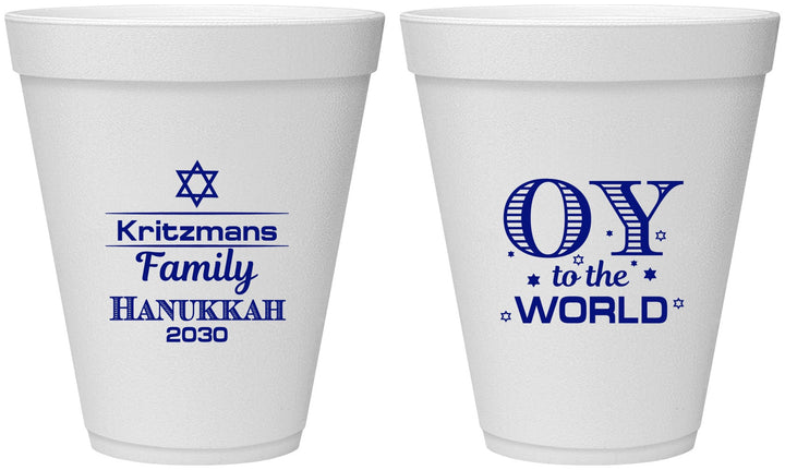 Personalized Hanukkah 12 oz Foam Cups - Oy To The World | 270000