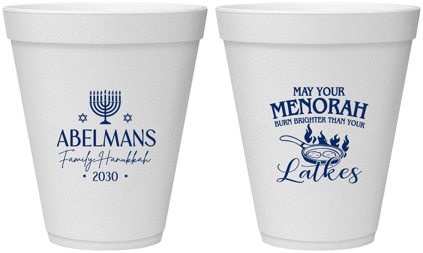 Personalized Hanukkah 12 oz Foam Cups - Menorah Latkes | 270019
