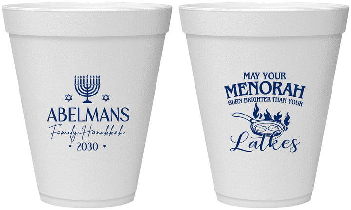Personalized Hanukkah 12 oz Foam Cups - Menorah Latkes | 270019