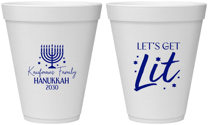 Personalized Hanukkah 12 oz Foam Cups - Lets Get Lit | 270020