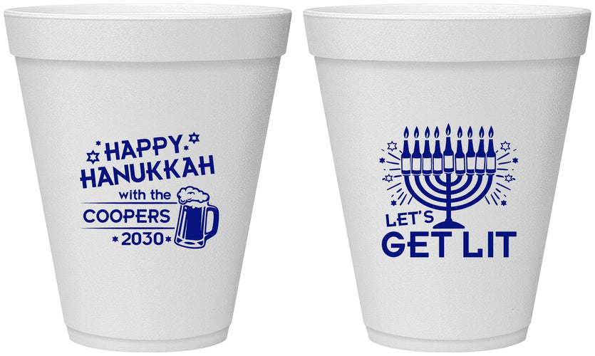 Personalized Hanukkah 12 oz Foam Cups - Lets Get Lit | 270021