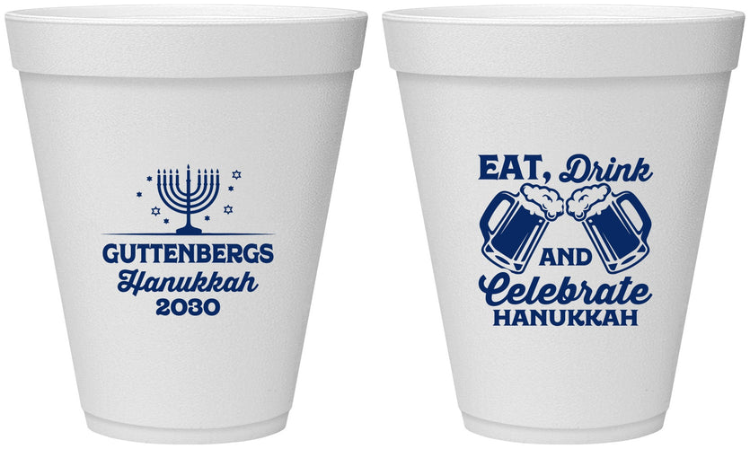 Personalized Hanukkah 12 oz Foam Cups - Menorah | 270023