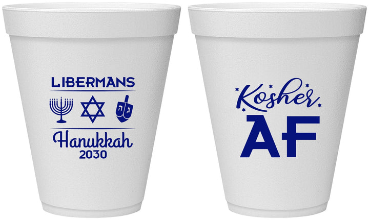 Personalized Hanukkah 12 oz Foam Cups - Menorah Dreidel | 270024