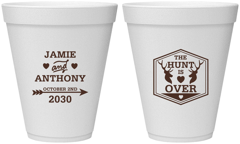 Personalized Wedding 12 oz Foam Cups - The Hunt Is Over | 272