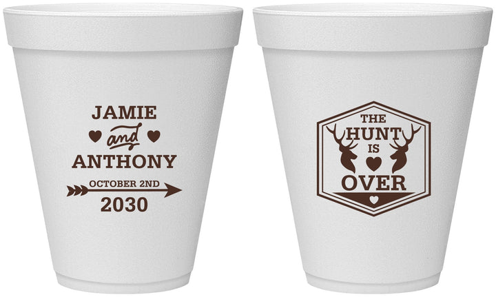 Personalized Wedding 12 oz Foam Cups - The Hunt Is Over | 272